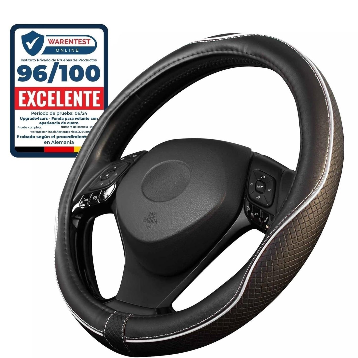 Upgrade4cars Funda Volante Coche Azul Negro Universal Poli-Piel | Cubre 37-38 cm Diámetro Exterior | Accesorios Coches Interior Decoracion Cubierta | Ideas Regalos