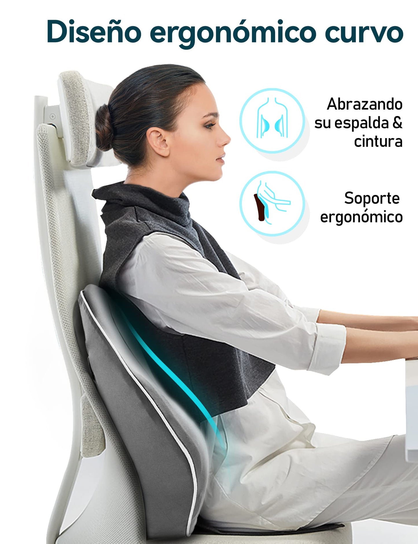 Travel Ease Cojín de Soporte Lumbar Ergonómico, Respaldo de Espuma Viscoelástica para Asiento de Automóvil, Silla de Oficina, Respaldo con Cubierta Antiestática y Correas Ajustables Dobles, Negro