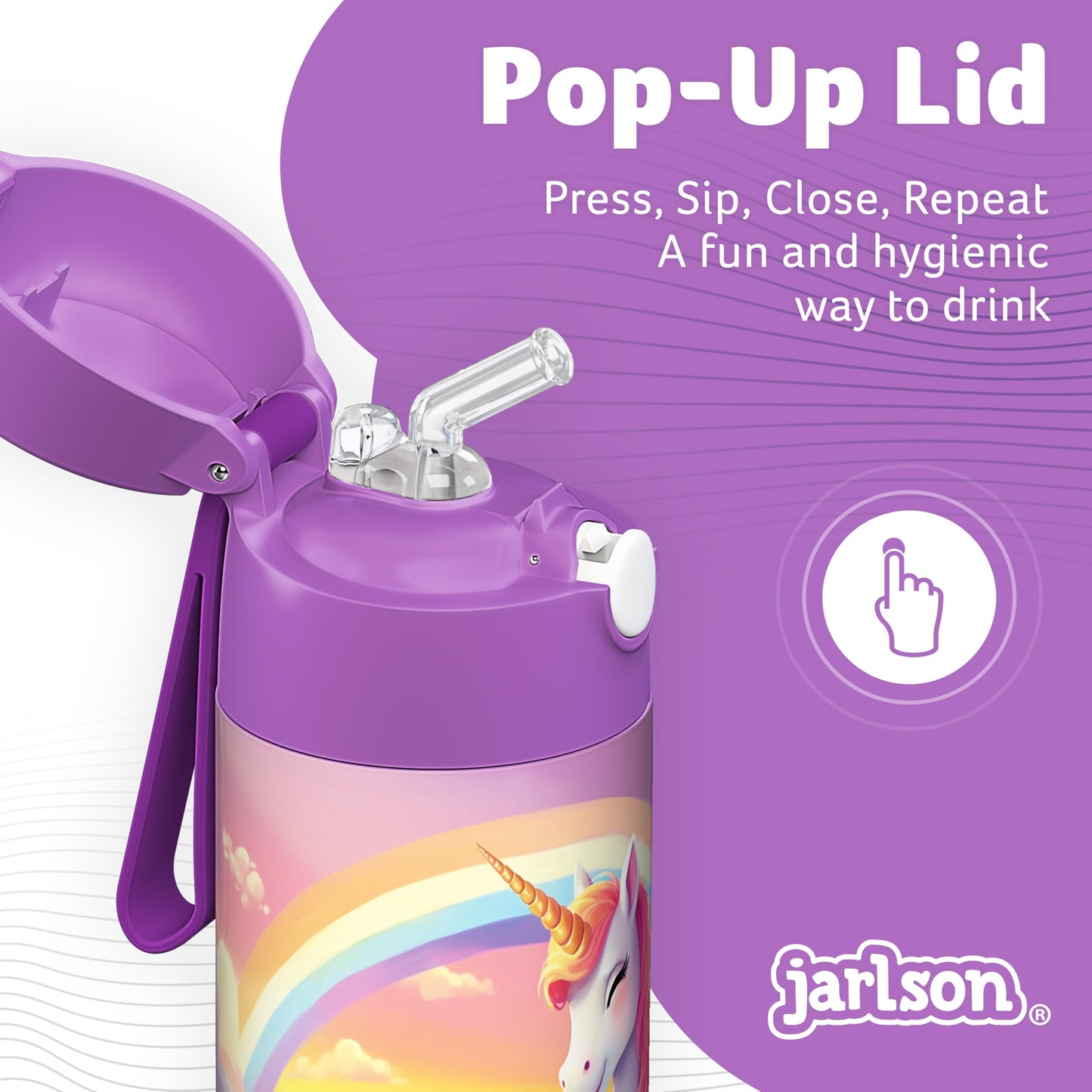 Jarlson®, Botella térmica de acero inoxidable, para niños, libre de BPA, botella para bebidas con pajilla, termo de 500 ml (Camión de bomberos rojo, 500 ml)