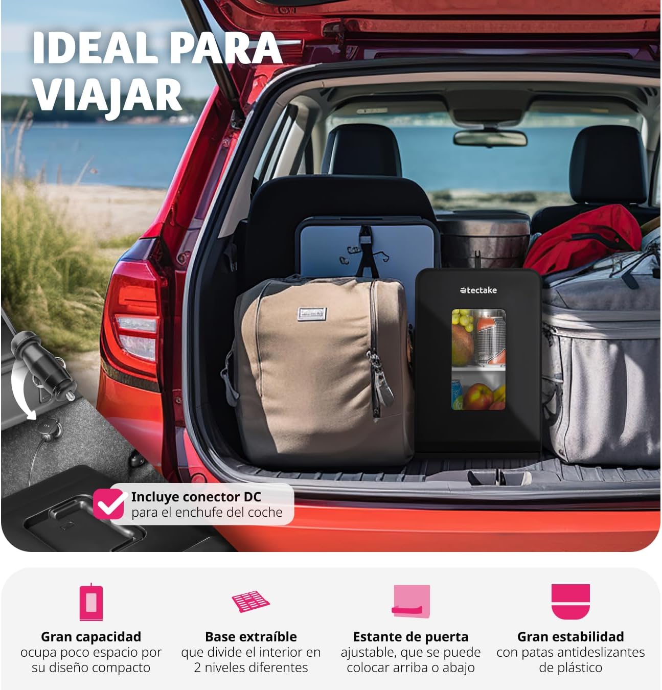 TecTake® mini nevera portatil electrica, nevera pequeña para cosméticos, frigorificos pequeños 2 en 1 con función enfriamiento y calefacción, cables AC/DC y modo ECO - Negro