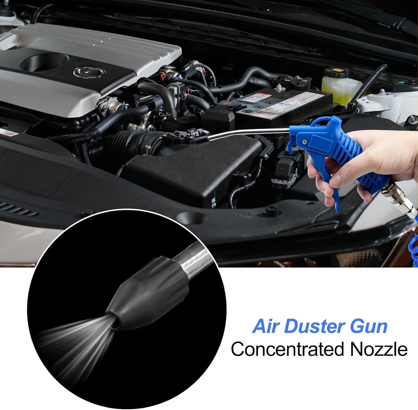 WinGluge Pistola de Aire Comprimido, Pistola de Aire para Camiones con 5m Manguera Aire Comprimido y Conector en T, Pistola de Aire Soplado Kit de limpieza, para Camión, Camión y Coche(Azul)