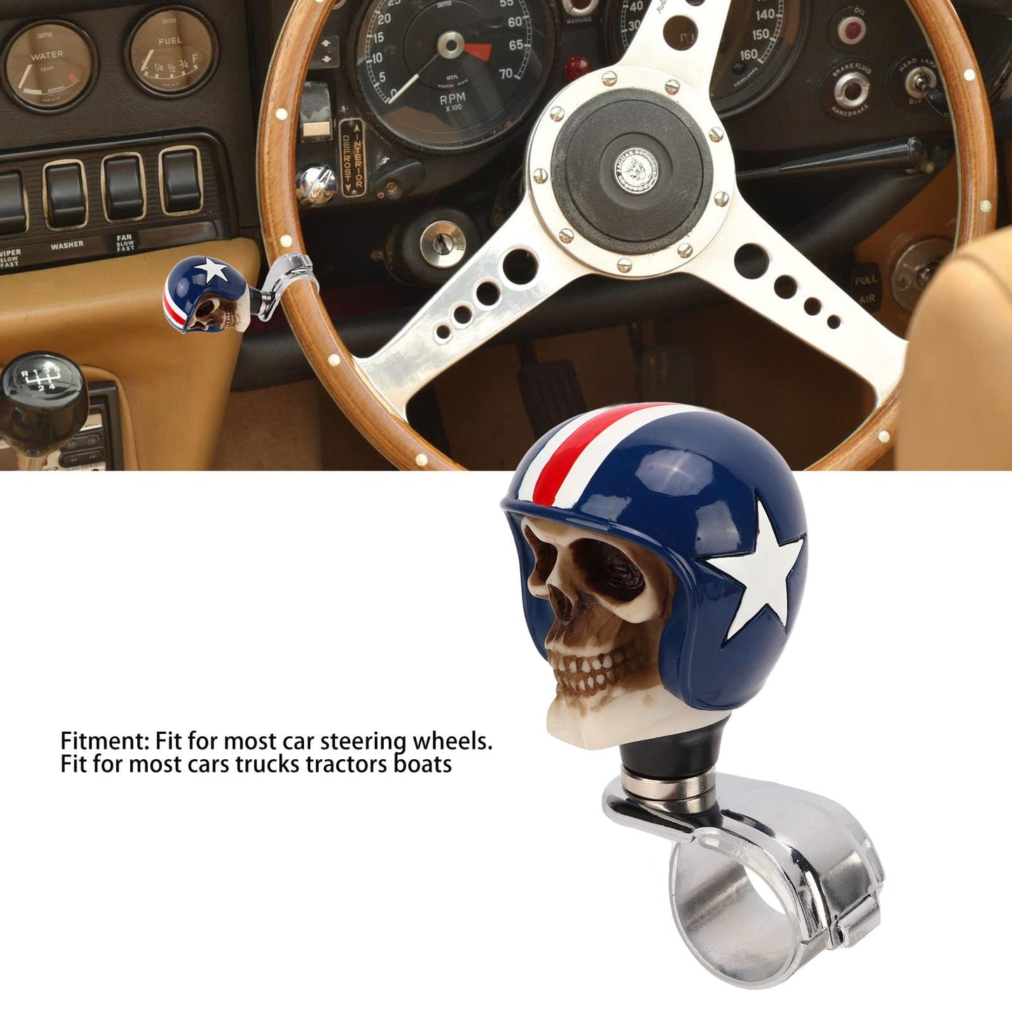 Rueda Giratoria para Volante de Calavera, Perilla Giratoria para Volante de 3 Cm, Rueda Giratoria con Forma de Calavera para Coches, Camiones, Tractores y Barcos (Rojo)