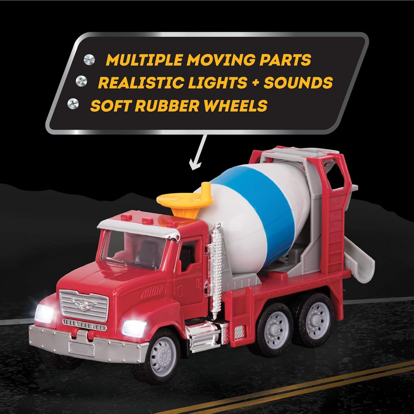 B. Driven by Battat – Camión de Cemento de Juguete para niños – Juguete de vehículo de construcción – Luces y Sonidos – Piezas móviles – 3 años + – Micro Mezcladora de Cemento