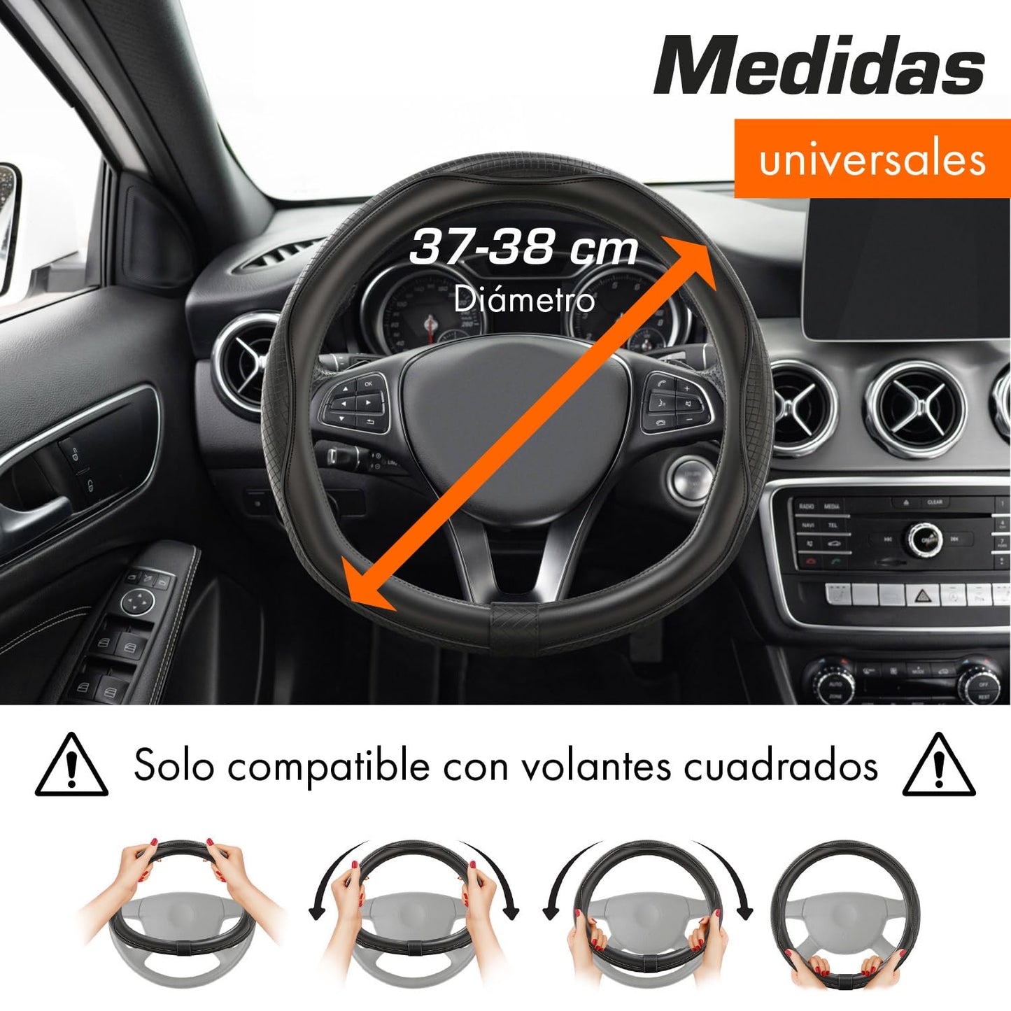 Upgrade4cars Funda Volante Coche Azul Negro Universal Poli-Piel | Cubre 37-38 cm Diámetro Exterior | Accesorios Coches Interior Decoracion Cubierta | Ideas Regalos