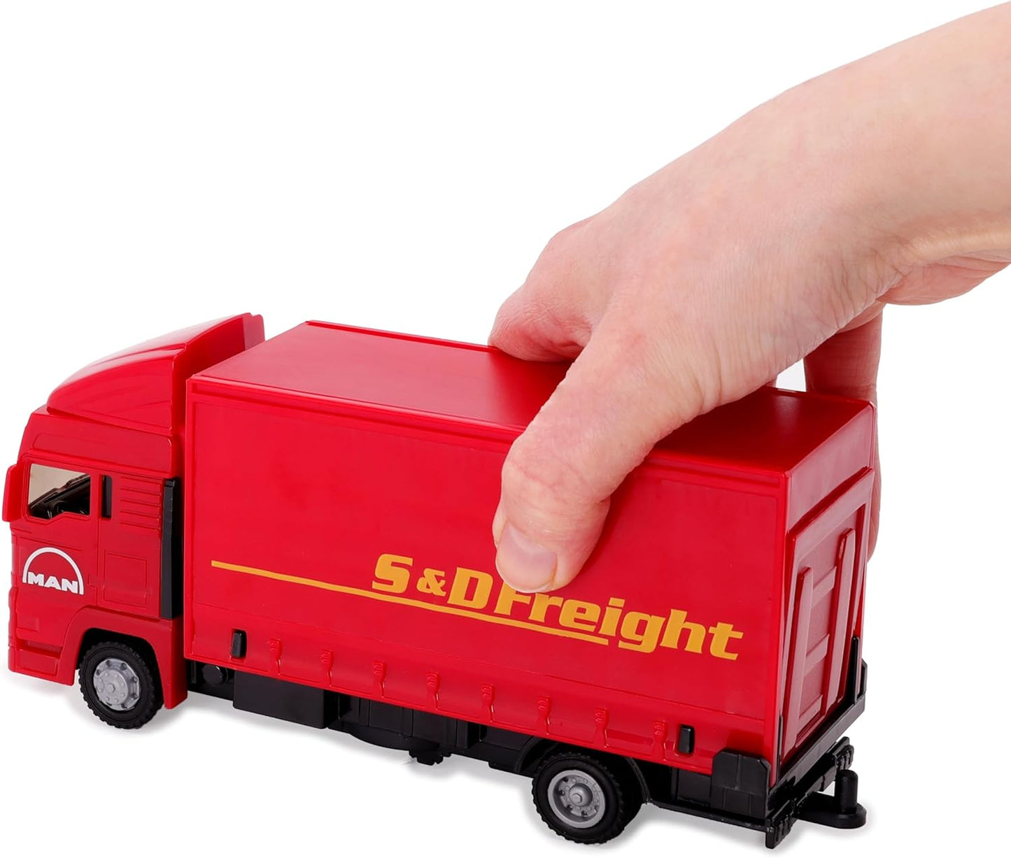 Toyland® - Juego de vehículos Load and Go - Camión de Carga Scania con Carretilla elevadora y Paleta - Juguetes para vehículos de Transporte - Juguetes para niños (Rojo)