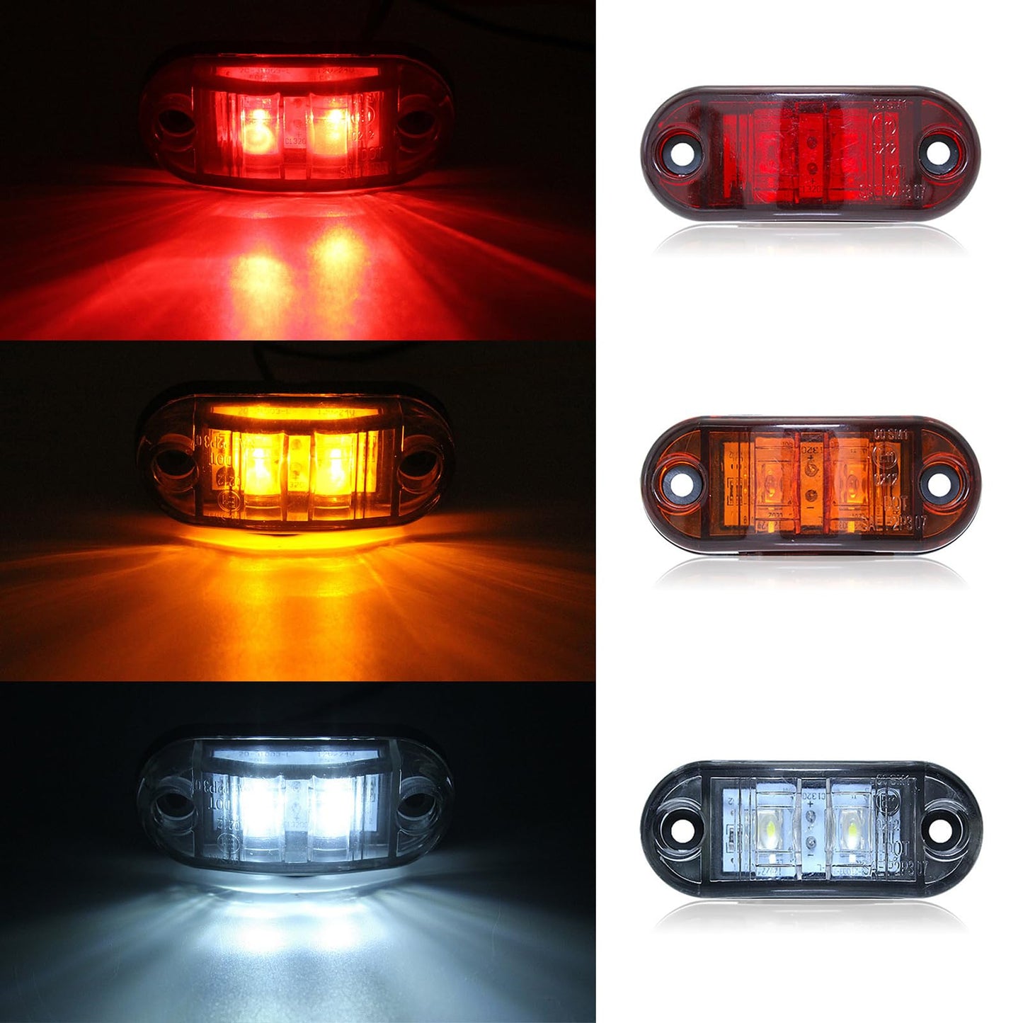 Krtopo 30X 2 Luces LED de Marcador Lateral 12 / 24V Trailer luz Lateral de Advertencia Luz Amarilla/Blanco/Rosa para Camión RV Caravan (Rosa+Amarilla+Blanco)