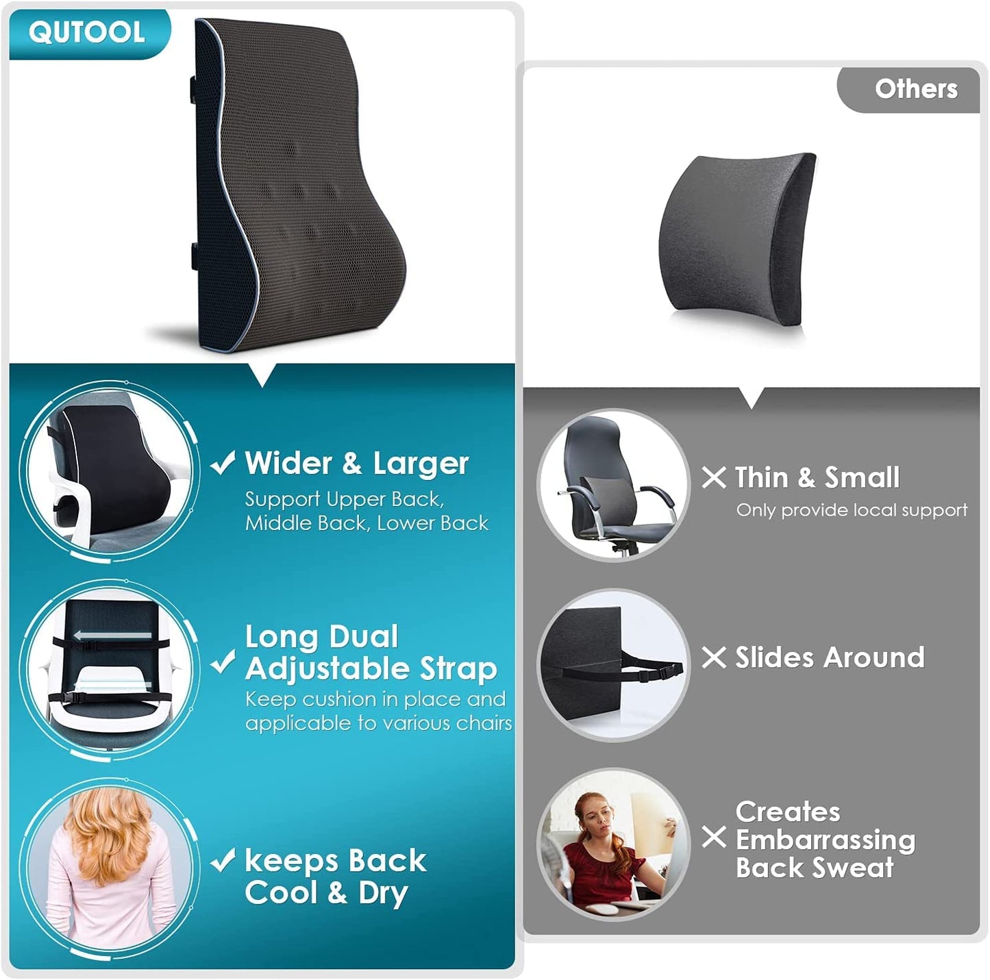 QUTOOL ® Cojines en Forma de cuña para Automóvil, Cojines para Conductores, Cojines de Refuerzo, Cojines de Espuma de Memoria para automóviles, Camiones, Furgonetas (Negro)