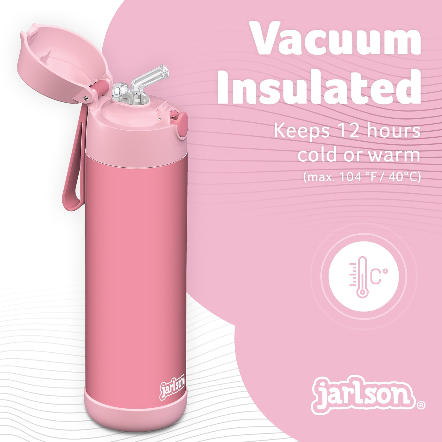 Jarlson®, Botella térmica de acero inoxidable, para niños, libre de BPA, botella para bebidas con pajilla, termo de 500 ml (Camión de bomberos rojo, 500 ml)