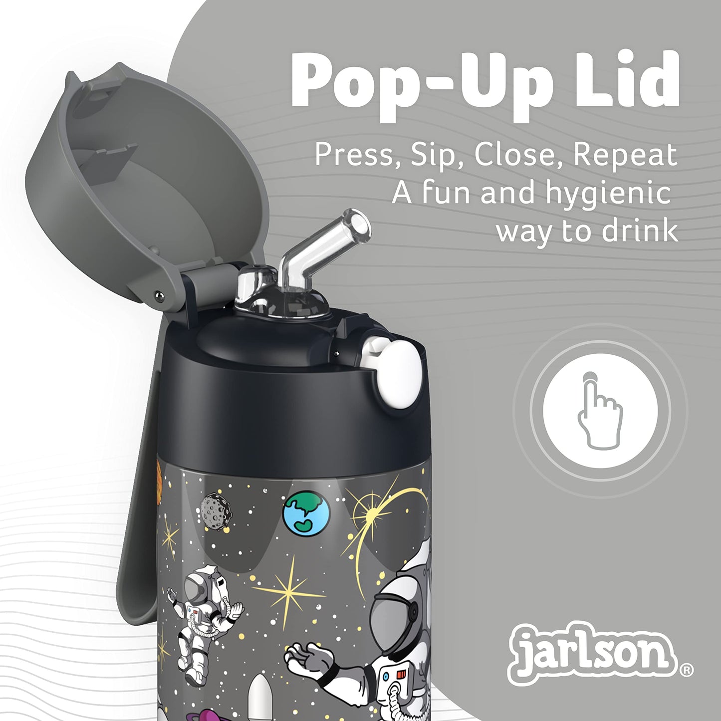 Jarlson®, Botella térmica de acero inoxidable, para niños, libre de BPA, botella para bebidas con pajilla, termo de 500 ml (Camión de bomberos rojo, 500 ml)