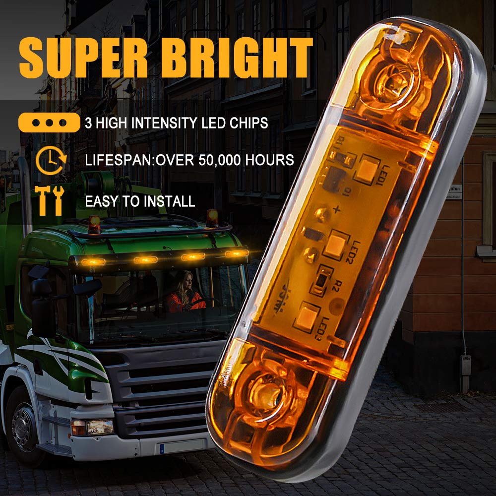 yifengshun 4 uds luz indicadora de marcador lateral LED luces de posición laterales traseras delanteras 12 V para camión Camper Van Camión RV luces de marcador（Ámbar）