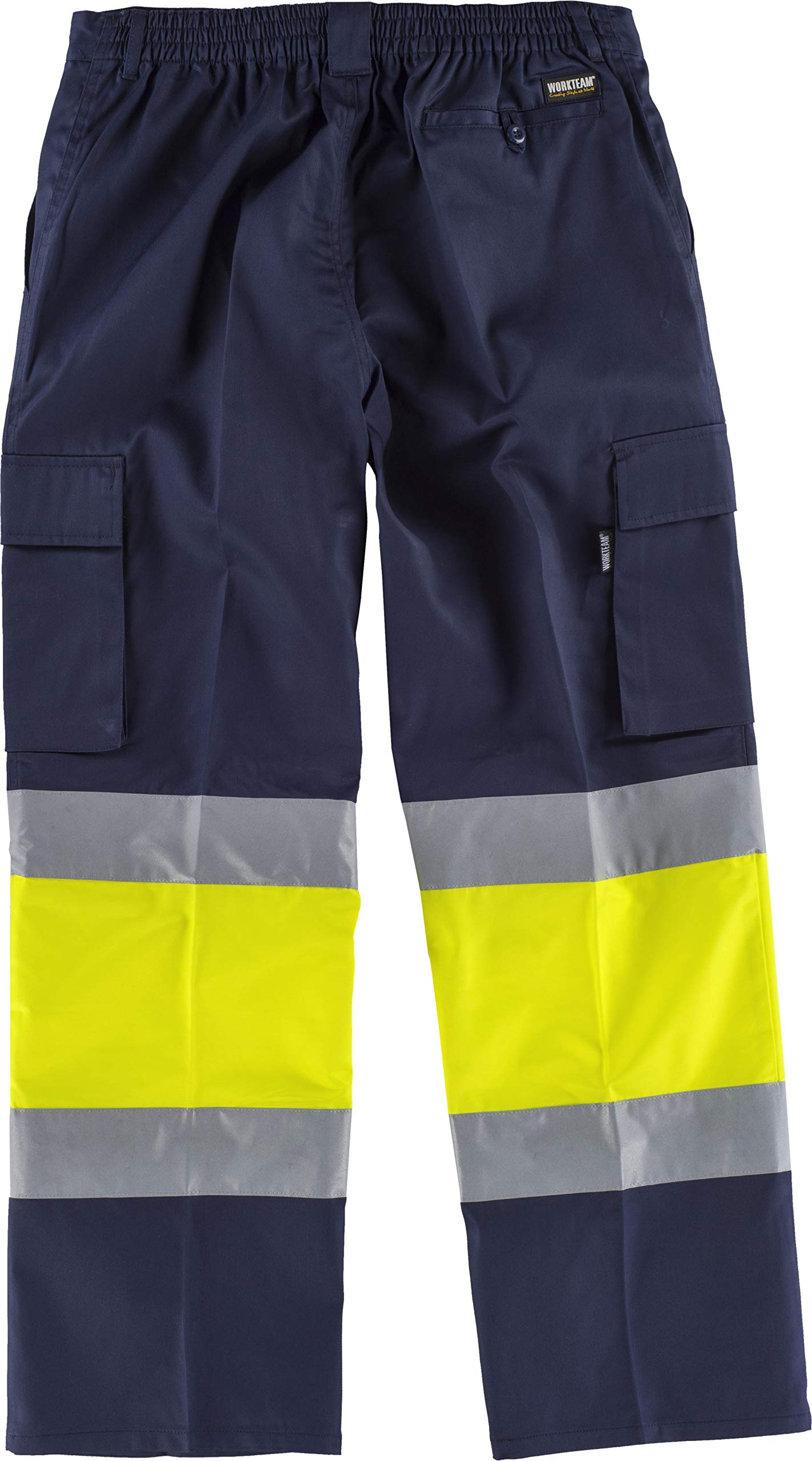 Teamwork WorkTeam Pantalón con 2 Cintas de Alta Visibilidad y Reflectante, Refuerzos y Multibolsillos. EN471. Unisex