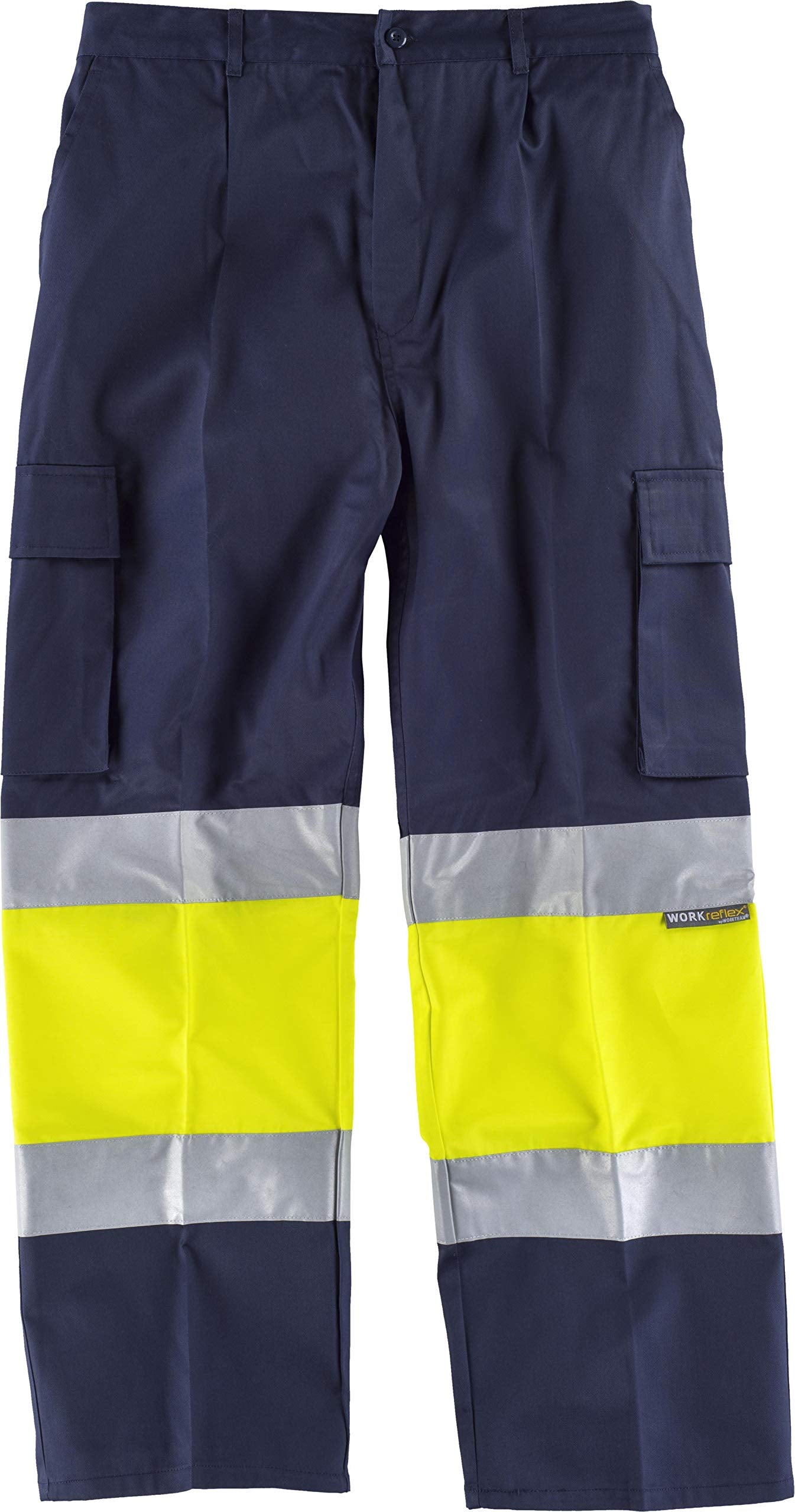 Teamwork WorkTeam Pantalón con 2 Cintas de Alta Visibilidad y Reflectante, Refuerzos y Multibolsillos. EN471. Unisex