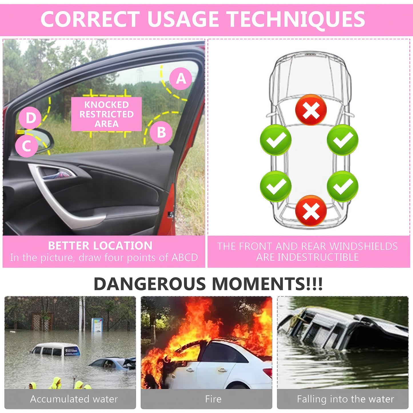 But Oswetf 2 Piezas Martillo de Emergencia para Coche, Incluye Cortacinturones de Seguridad y Rompeventanas, Ideal para Automóviles, Autobuses y Camiones, Accesorios de Coche (Rojo)