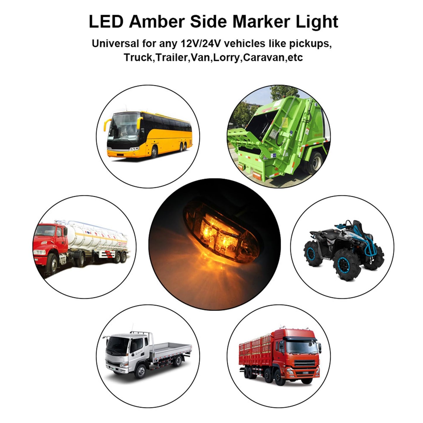 Krtopo 30X 2 Luces LED de Marcador Lateral 12 / 24V Trailer luz Lateral de Advertencia Luz Amarilla/Blanco/Rosa para Camión RV Caravan (Rosa+Amarilla+Blanco)