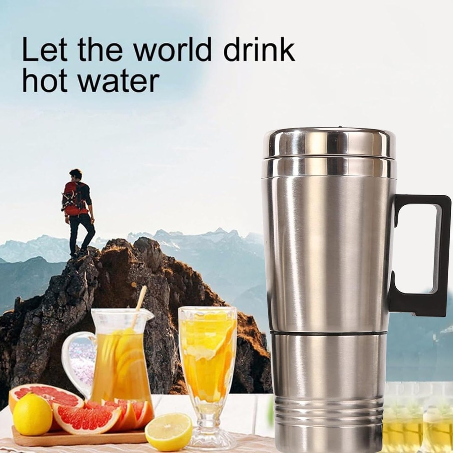 Ldafava Taza Calefactora Para Coche, Taza De Viaje Calefactable De Acero Inoxidable De 14 Onzas Con Tapa Antiderrames, Cable para encendedor de cigarrillos, cargador automático, termo aislado(24V)