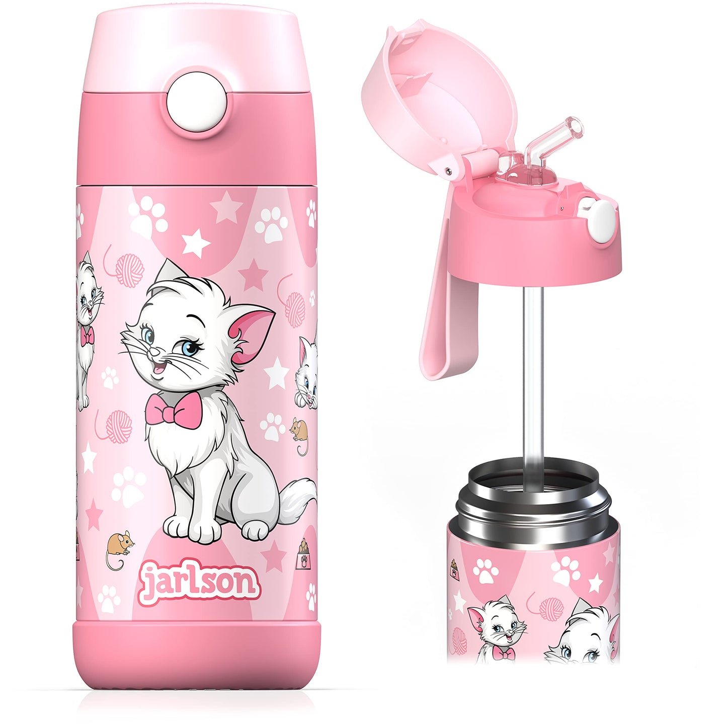 Jarlson®, Botella térmica de acero inoxidable, para niños, libre de BPA, botella para bebidas con pajilla, termo de 500 ml (Camión de bomberos rojo, 500 ml)