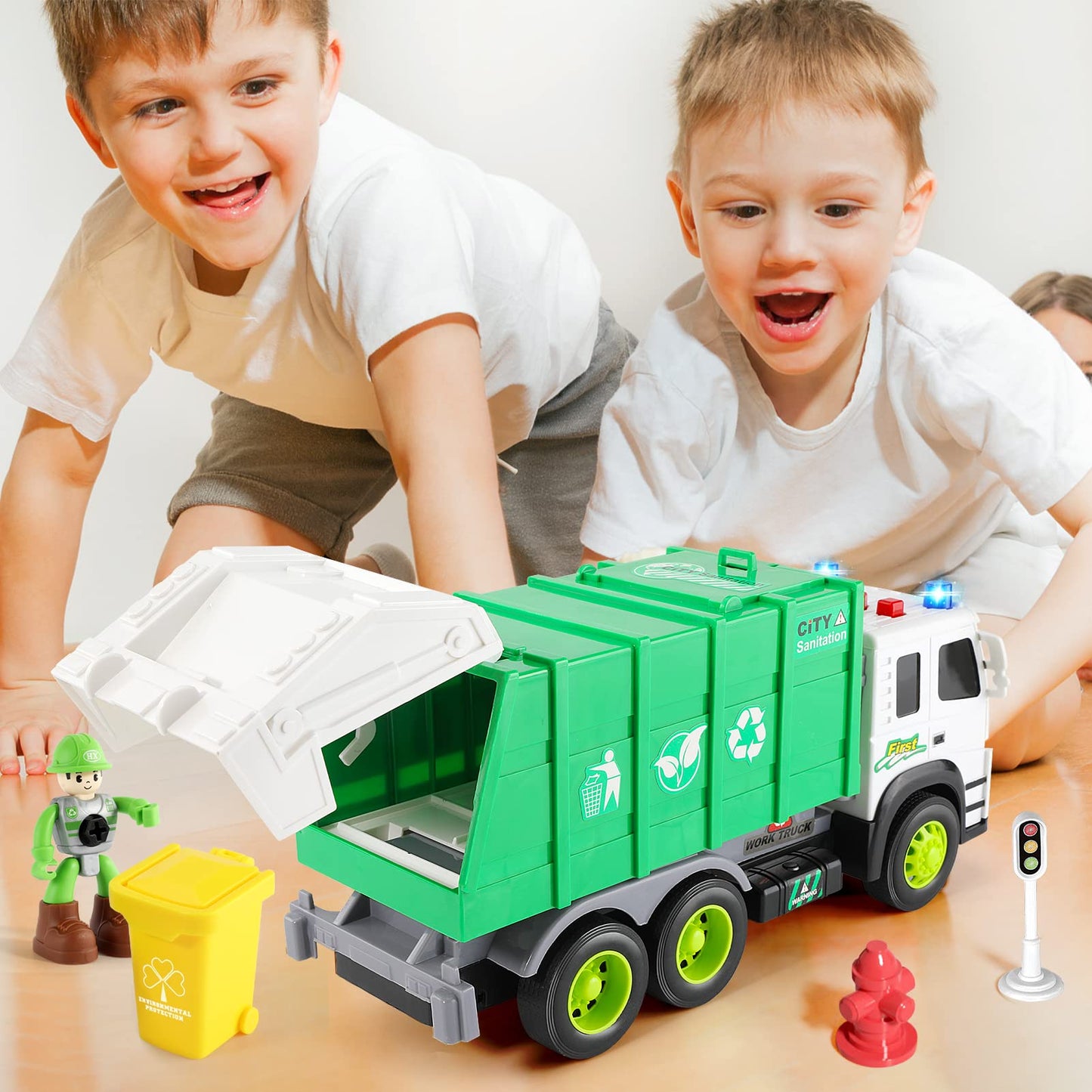 Anby families Camion Basura de Juguete con Luces y Sonidos,Juguete Niño 4 Años,Vehiculos Camión Juguete Regalo para Niños Niña…