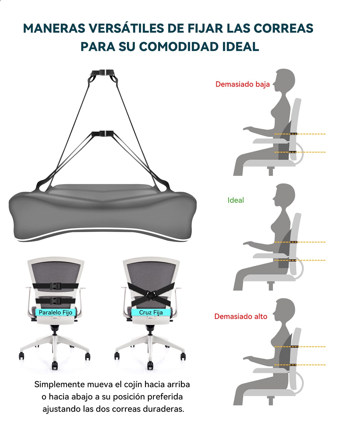 Travel Ease Cojín de Soporte Lumbar Ergonómico, Respaldo de Espuma Viscoelástica para Asiento de Automóvil, Silla de Oficina, Respaldo con Cubierta Antiestática y Correas Ajustables Dobles, Negro