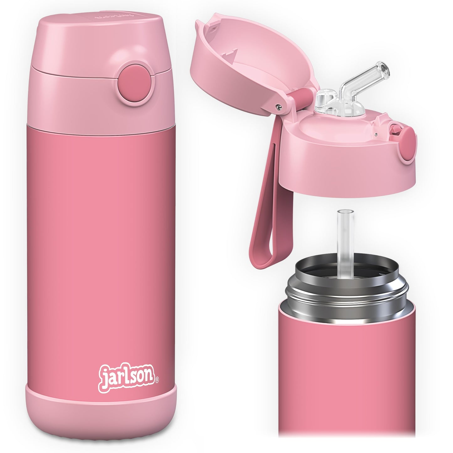 Jarlson®, Botella térmica de acero inoxidable, para niños, libre de BPA, botella para bebidas con pajilla, termo de 500 ml (Camión de bomberos rojo, 500 ml)