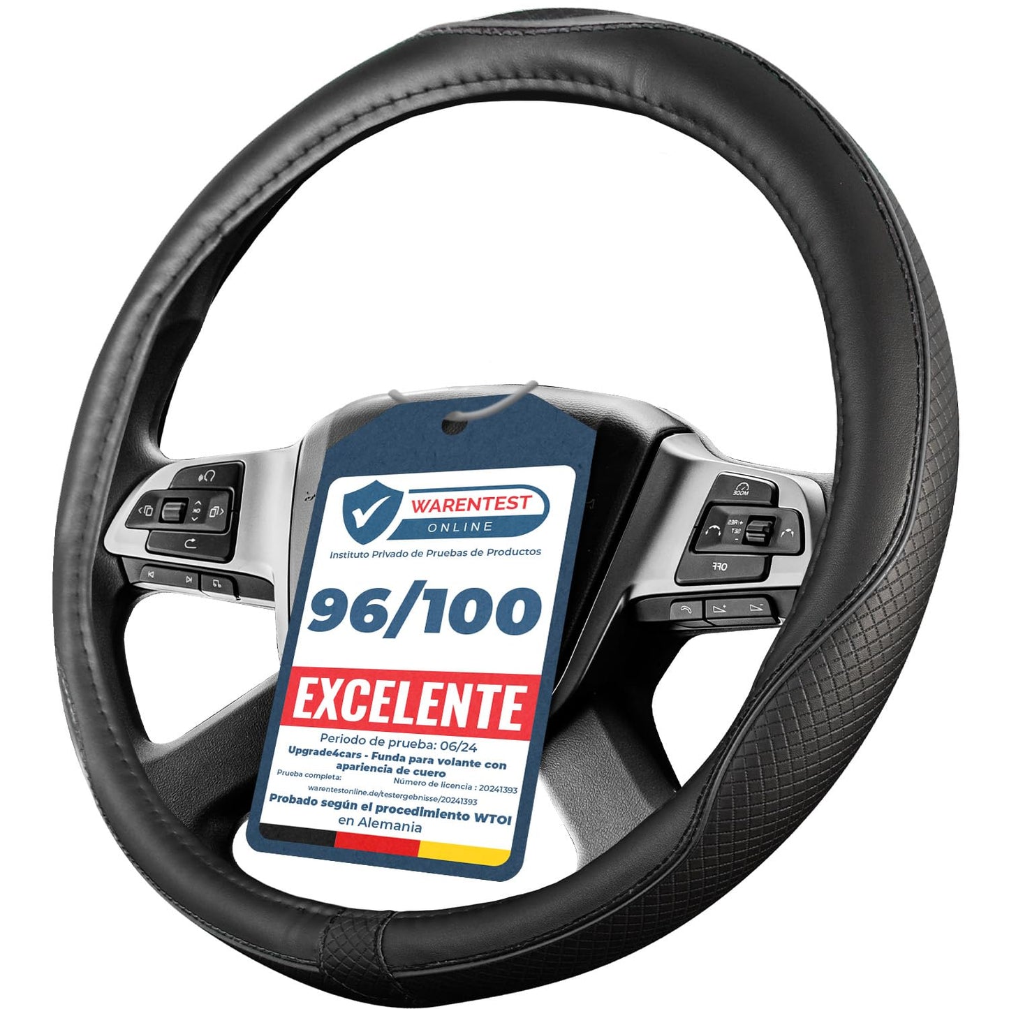 Upgrade4cars Funda Volante Coche Azul Negro Universal Poli-Piel | Cubre 37-38 cm Diámetro Exterior | Accesorios Coches Interior Decoracion Cubierta | Ideas Regalos