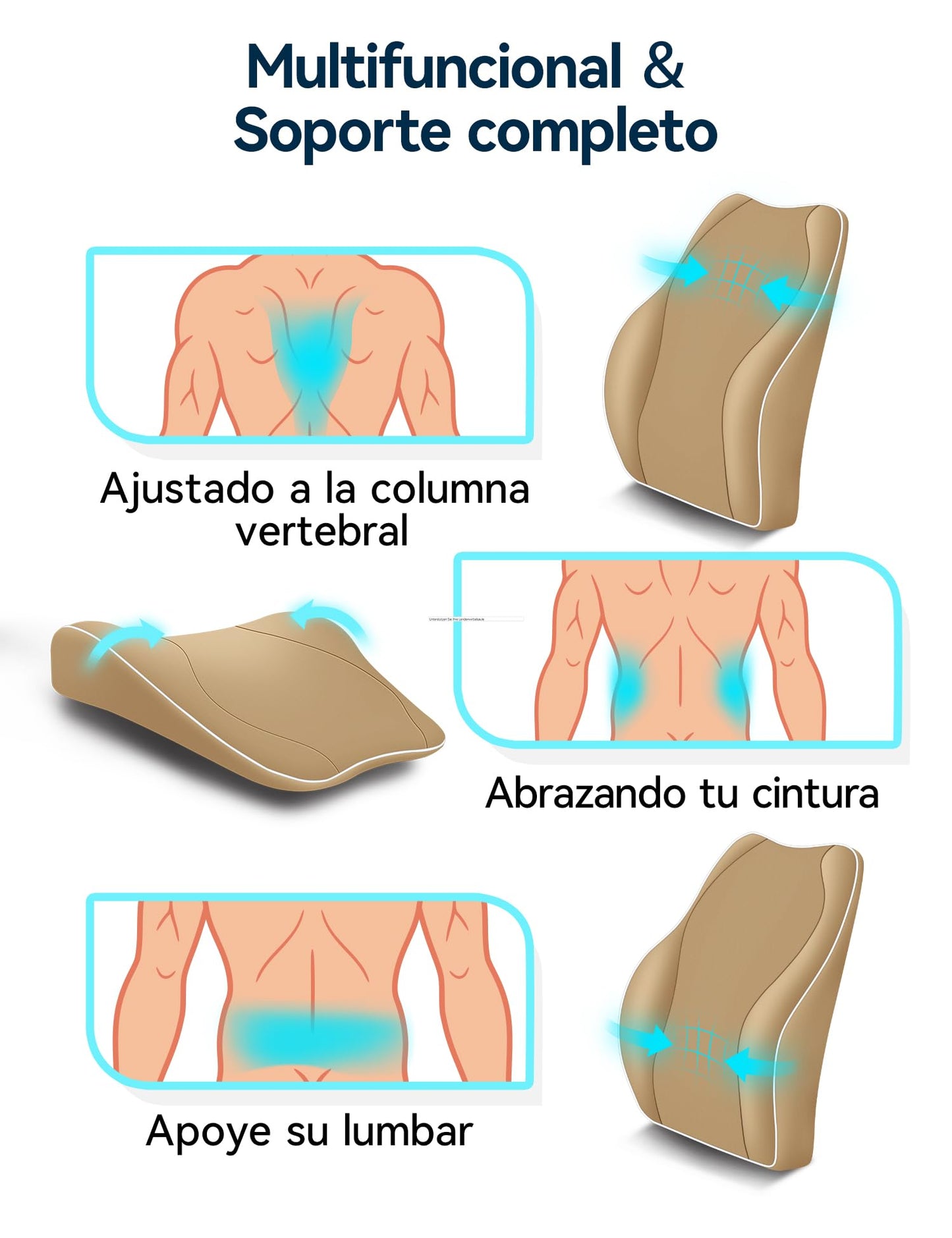 Travel Ease Cojín de Soporte Lumbar Ergonómico, Respaldo de Espuma Viscoelástica para Asiento de Automóvil, Silla de Oficina, Respaldo con Cubierta Antiestática y Correas Ajustables Dobles, Negro