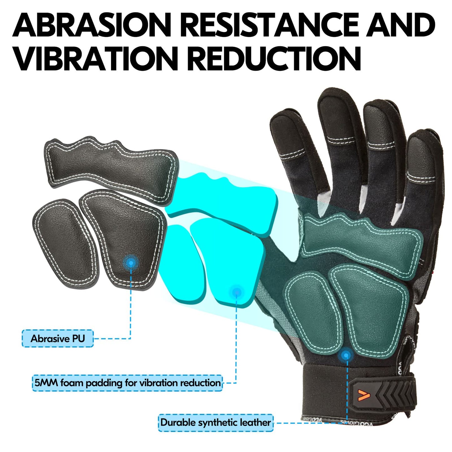 Vgo... Guantes de Trabajo Pesado Hombre Touchscreen para Carpintería Almacén Camionero, Guantes Antivibración Multiusos, 1 par