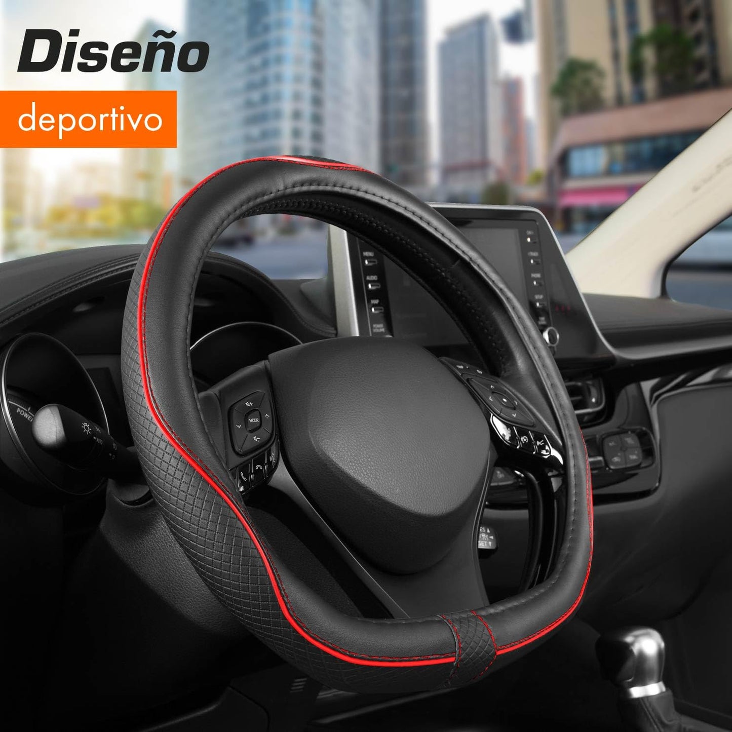 Upgrade4cars Funda Volante Coche Azul Negro Universal Poli-Piel | Cubre 37-38 cm Diámetro Exterior | Accesorios Coches Interior Decoracion Cubierta | Ideas Regalos
