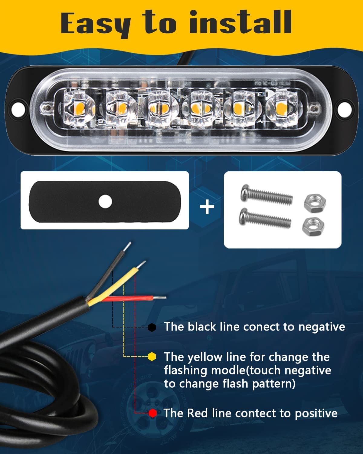 DEFVNSY - Paquete de 4-6 LED Marcador lateral blanco ámbar 12V-24V DC Marcador lateral de camión de coche Luz indicadora Barra de luz Luz de separación Luces estroboscópicas para remolque