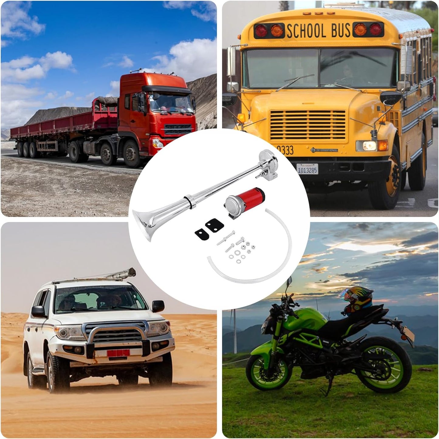 Cerioll Bocina De Camión De 12V 150db, Bocina De Aire Con Kit De Compresor, Air Horn, Universal Loud Horn, Para Camión, Barco, Tren, Barco Etc (Plata)
