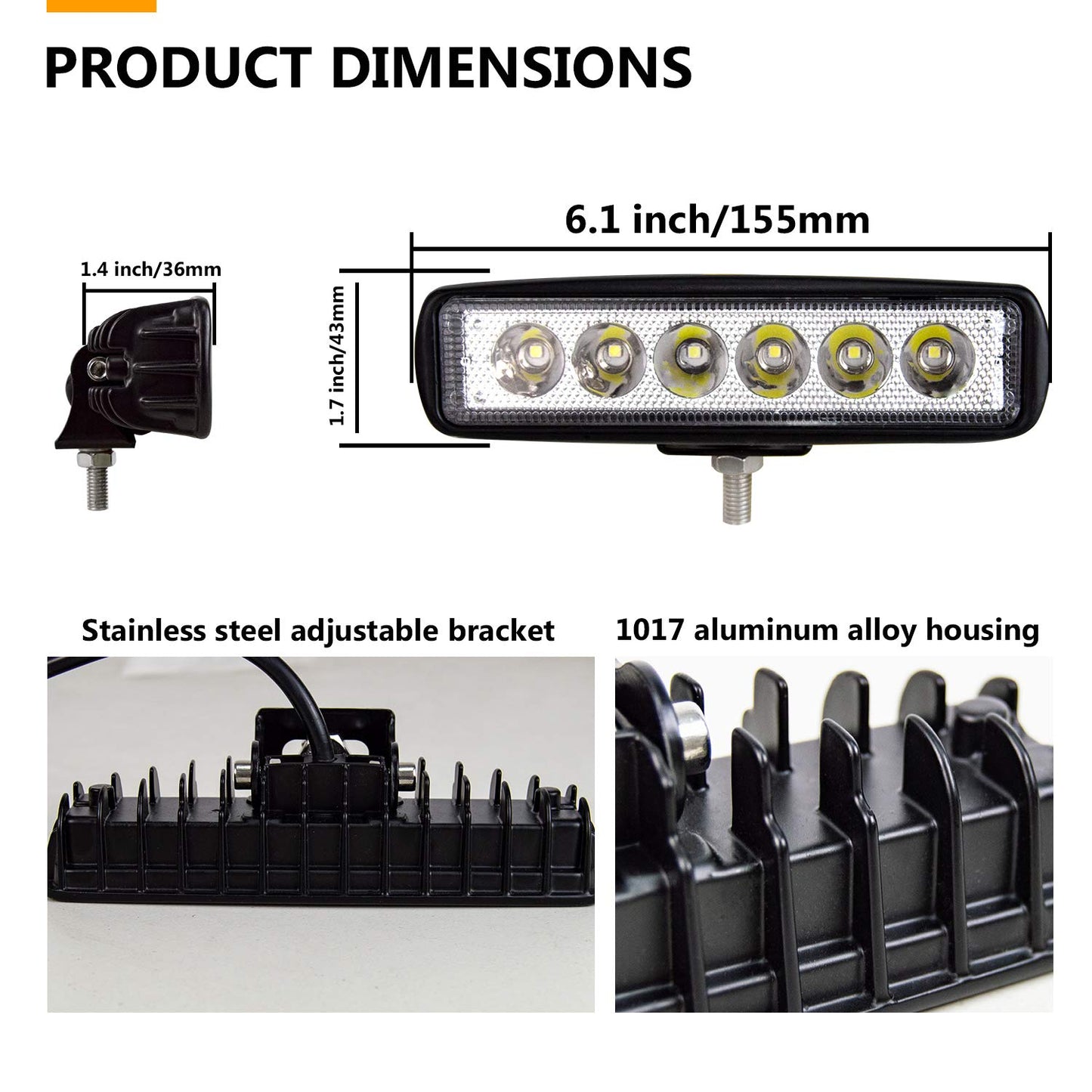 PICAA Mini Foco de trabajo 2PCS 6 pulgadas 18W LED Spot Tractores 12V-24V 6000K P68 - Impermeable Luz de Niebla Coche,SUV, UTV, ATV, Off-road,Camión,Moto,Barco