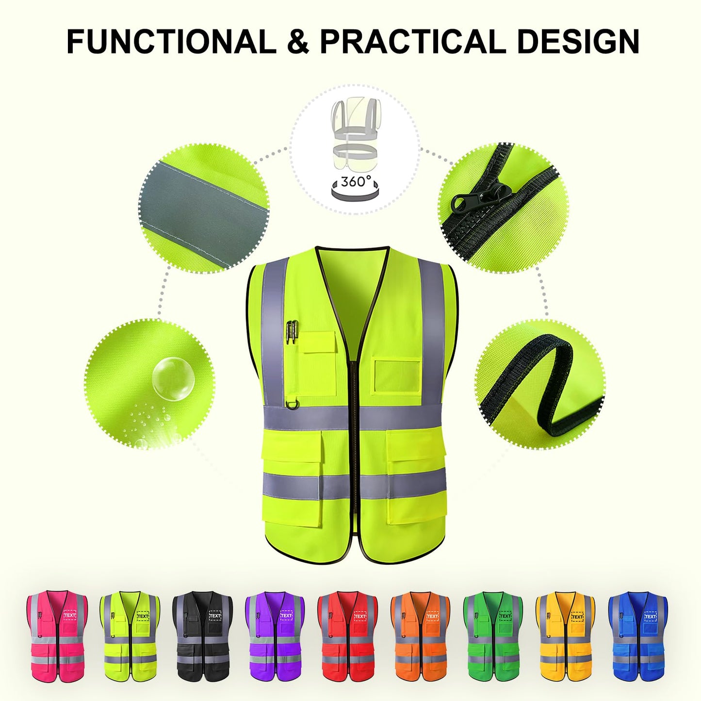 Greaxid Chaleco de seguridad para hombres de alta visibilidad reflectante ropa de trabajo con 5 bolsillos para la construcción al aire libre, S ~ 5XL