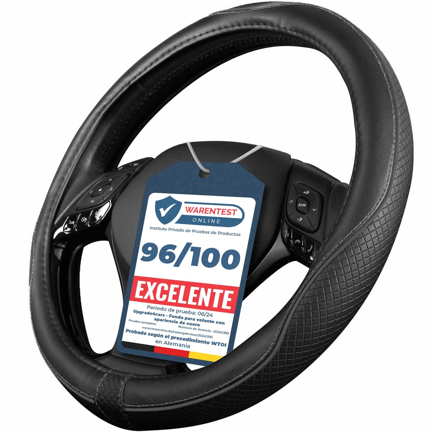 Upgrade4cars Funda Volante Coche Azul Negro Universal Poli-Piel | Cubre 37-38 cm Diámetro Exterior | Accesorios Coches Interior Decoracion Cubierta | Ideas Regalos