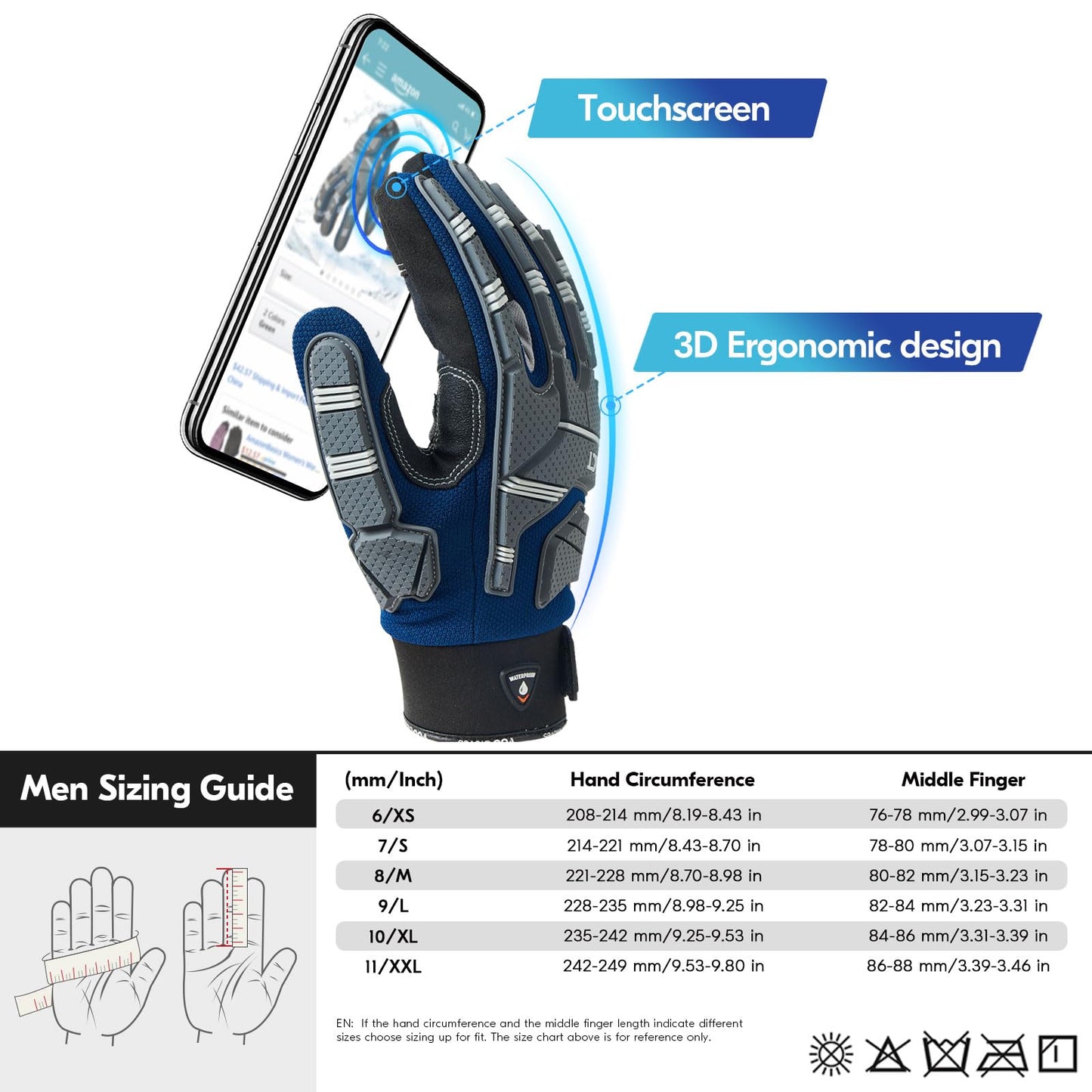 Vgo... Guantes de Trabajo Pesado Hombre Touchscreen para Carpintería Almacén Camionero, Guantes Antivibración Multiusos, 1 par