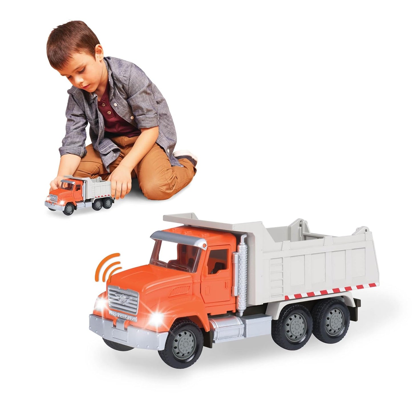 B. Driven by Battat – Camión volquete de Juguete para niños – Vehículo de construcción de Juguete – Luces y Sonidos – Piezas móviles – 3 años + – Micro Volqueta