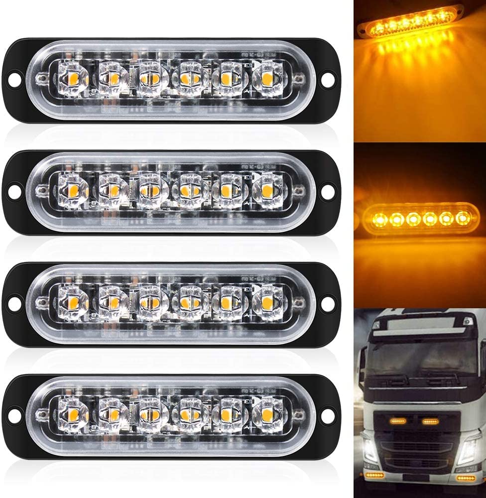 DEFVNSY - Paquete de 4-6 LED Marcador lateral blanco ámbar 12V-24V DC Marcador lateral de camión de coche Luz indicadora Barra de luz Luz de separación Luces estroboscópicas para remolque