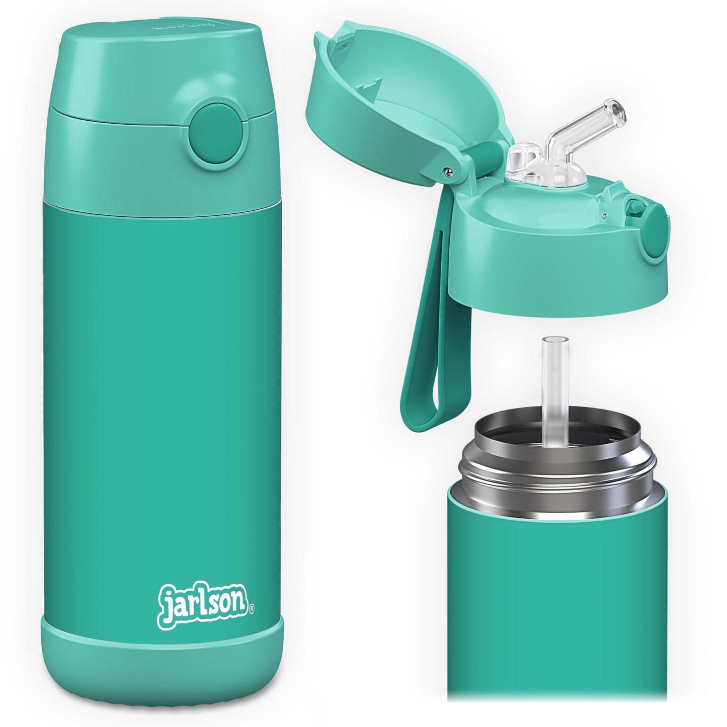 Jarlson®, Botella térmica de acero inoxidable, para niños, libre de BPA, botella para bebidas con pajilla, termo de 500 ml (Camión de bomberos rojo, 500 ml)
