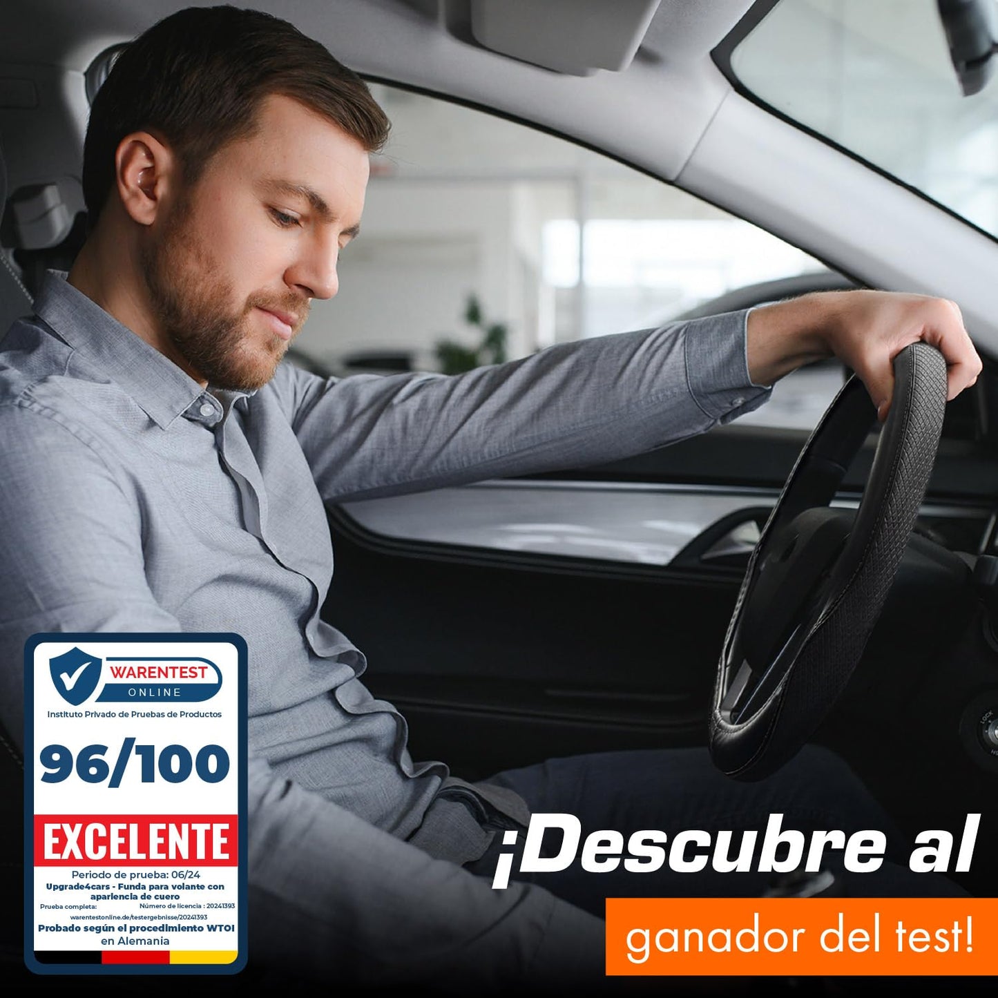 Upgrade4cars Funda Volante Coche Azul Negro Universal Poli-Piel | Cubre 37-38 cm Diámetro Exterior | Accesorios Coches Interior Decoracion Cubierta | Ideas Regalos