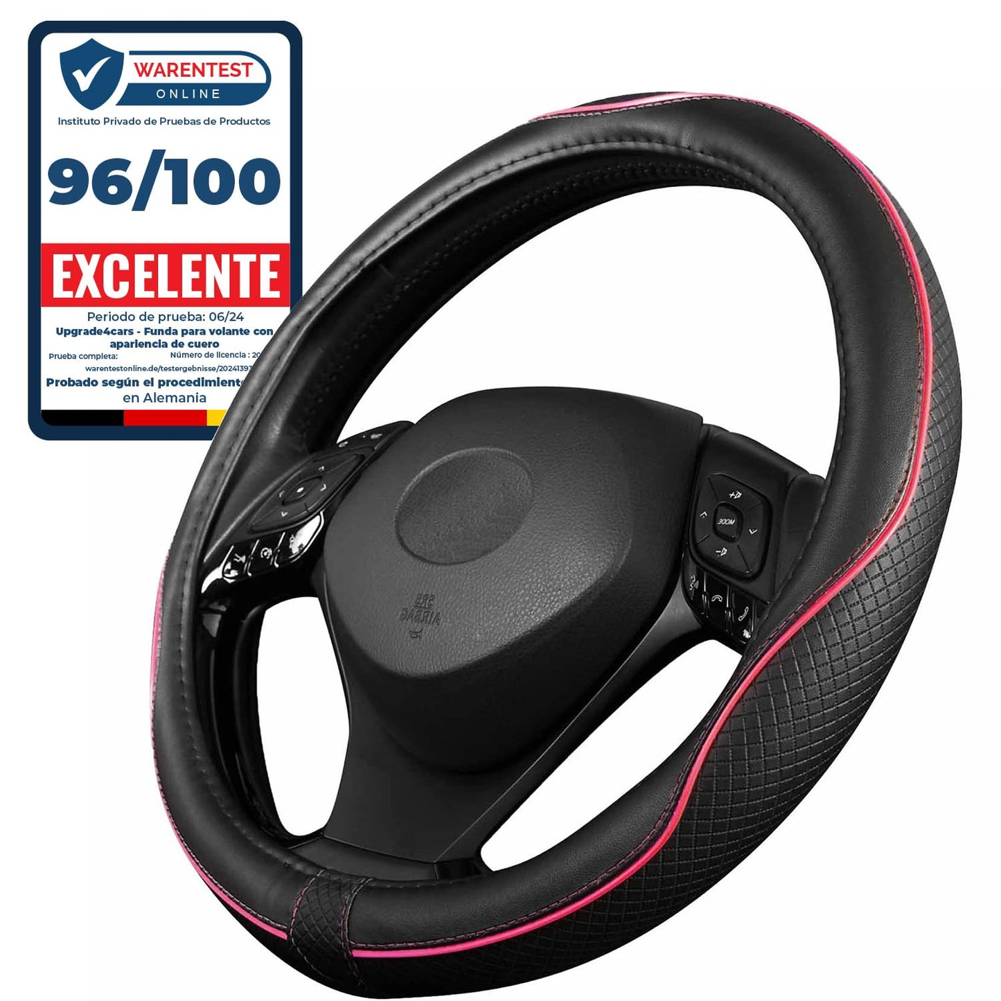 Upgrade4cars Funda Volante Coche Azul Negro Universal Poli-Piel | Cubre 37-38 cm Diámetro Exterior | Accesorios Coches Interior Decoracion Cubierta | Ideas Regalos