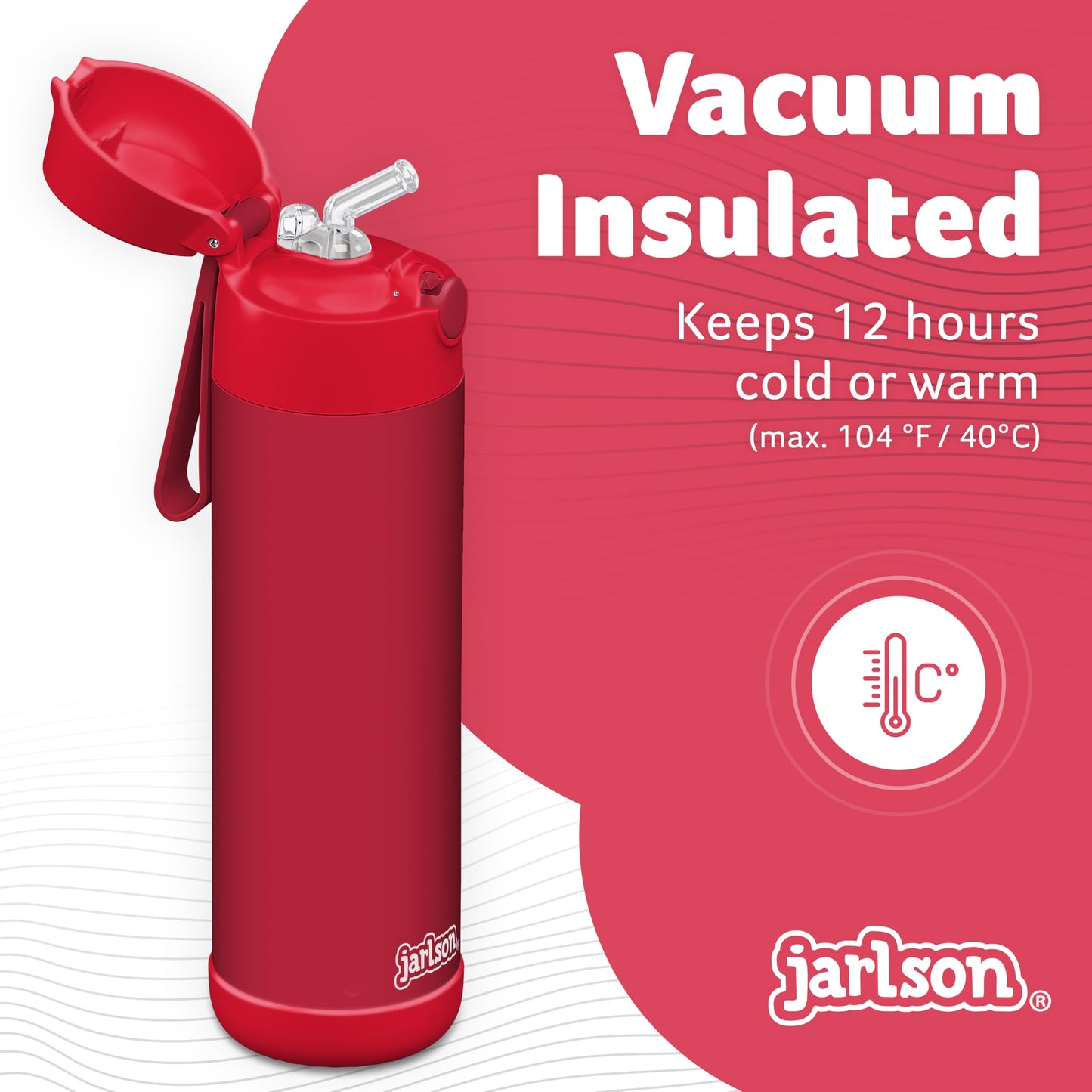 Jarlson®, Botella térmica de acero inoxidable, para niños, libre de BPA, botella para bebidas con pajilla, termo de 500 ml (Camión de bomberos rojo, 500 ml)