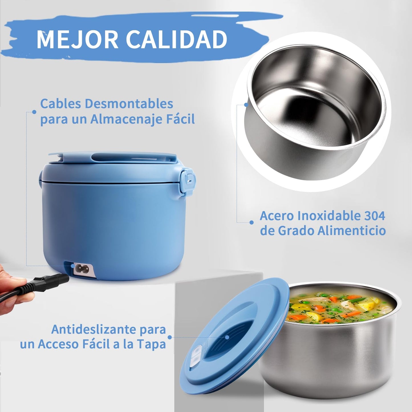Aotto Fiambrera Eléctrica, 80W Taper Electrico para Comida, 950ml Fiambrera Termica para Adultos, 12V/24V/220V Fiambreras Comida Trabajo para Trabajo, Viajes, Coche, Camión, Casa, Oficina (Azul)