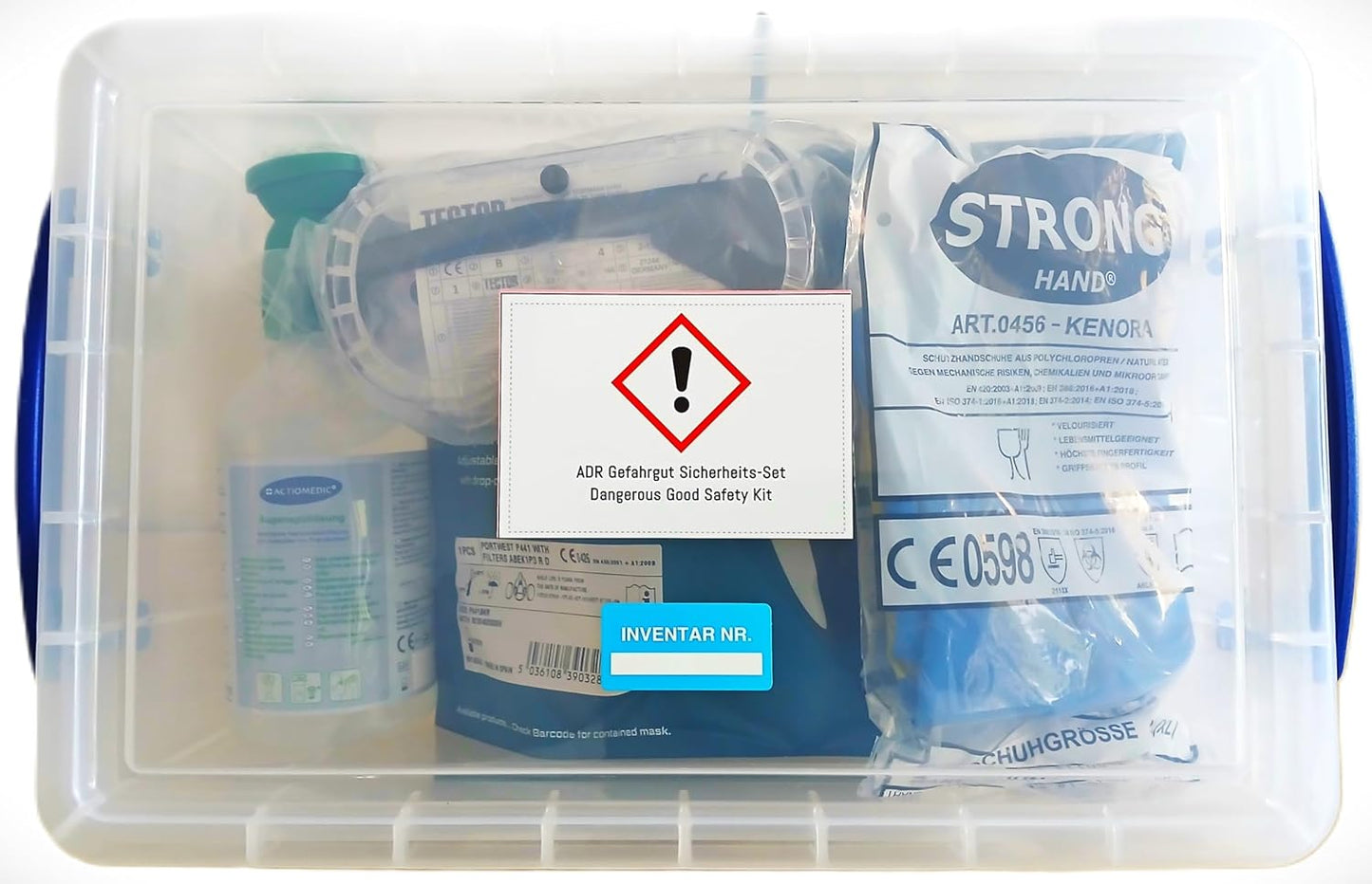 ADR - Kit de seguridad para mercancías peligrosas con media máscara de escape de emergencia, gafas, guantes de protección química, etc.
