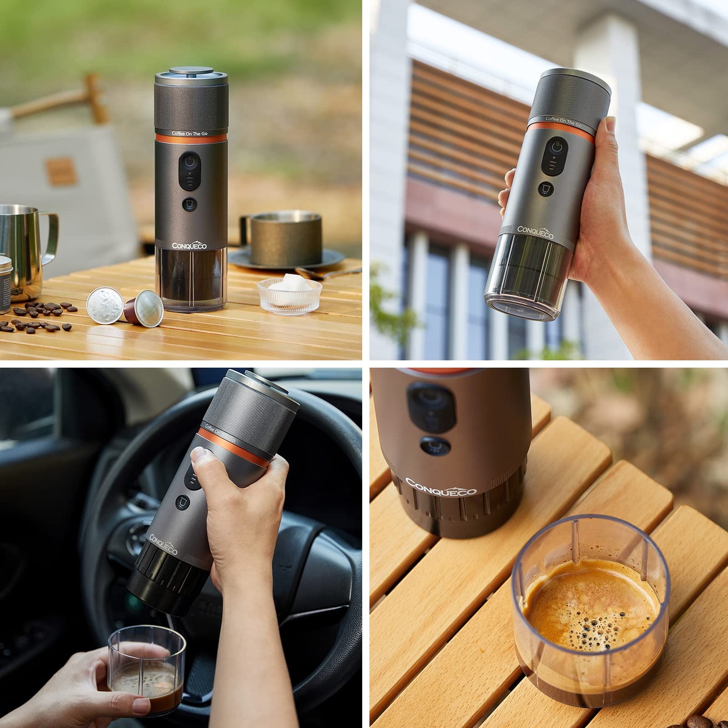 CONQUECO Cafetera Portátil con Cápsula de Espresso - 12V Máquina de Café Electrica con Batería - para Coche Camión y Viajes - Compatible con Cápsulas Originales Nespresso y Cápsula L'or