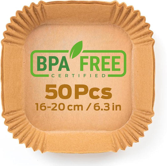 PORTENTUM Papel freidora aire 100 unidades de 20-24 cm Cuadrado. Papel Air Fryer Grado alimenticio BPA free, FDA y LFGB