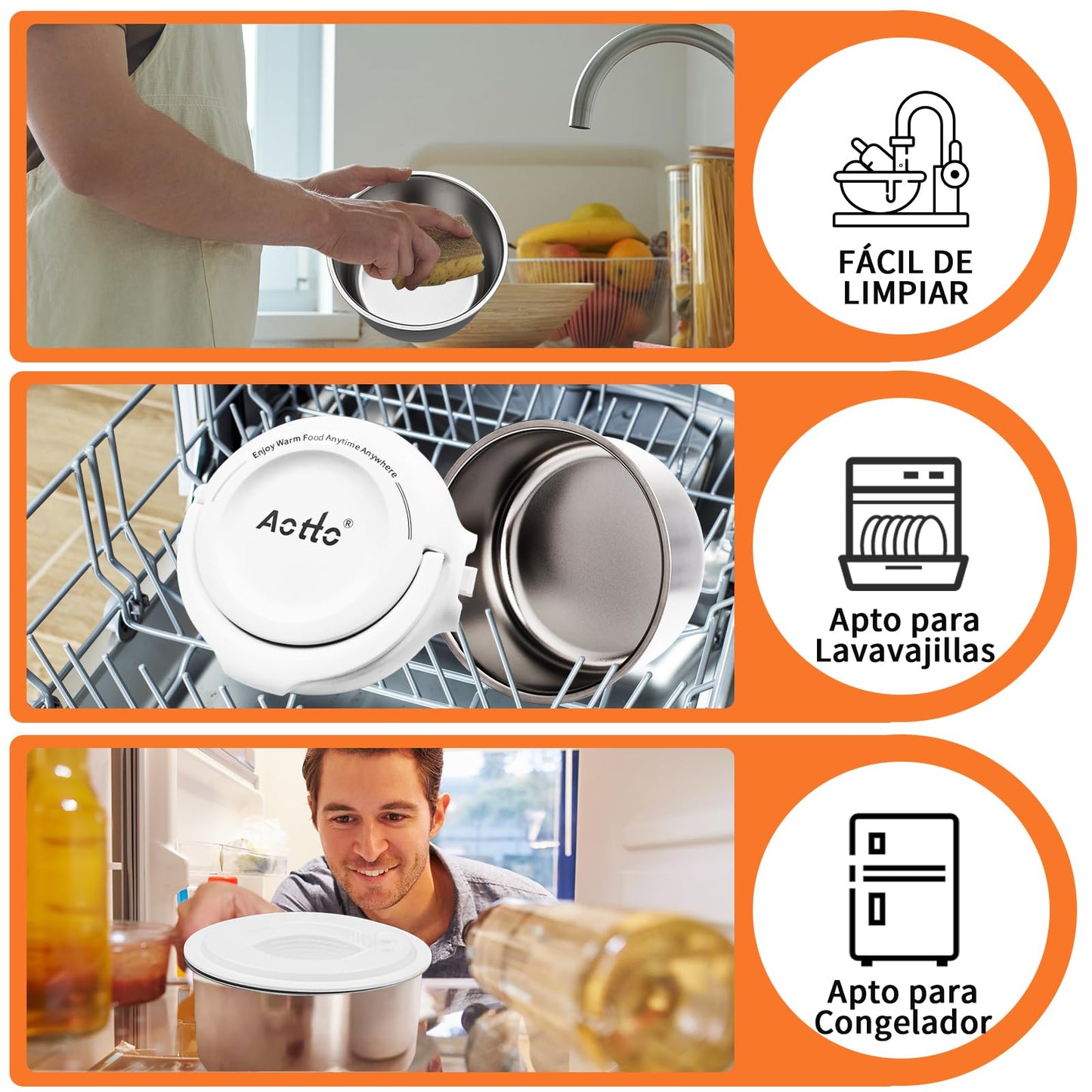Aotto Fiambrera Eléctrica, 80W Taper Electrico para Comida, 950ml Fiambrera Termica para Adultos, 12V/24V/220V Fiambreras Comida Trabajo para Trabajo, Viajes, Coche, Camión, Casa, Oficina (Azul)