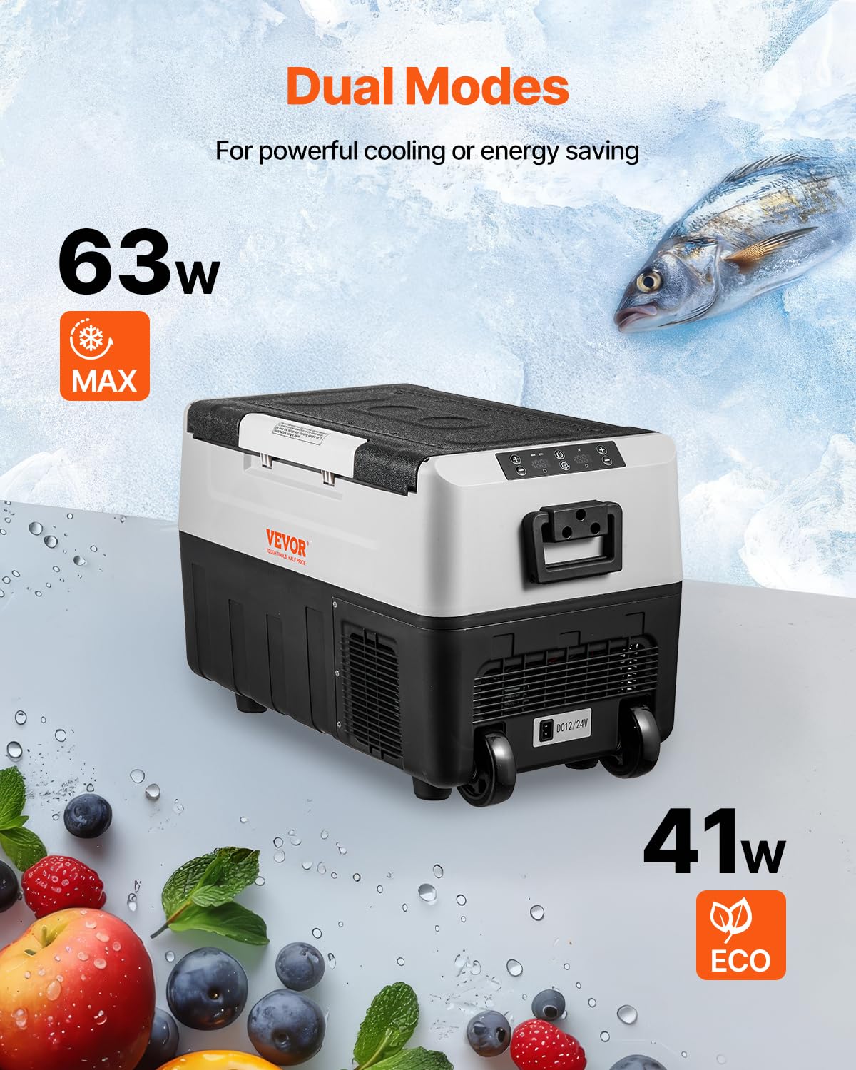 VEVOR Nevera Eléctrica Portátil de 35 L Nevera Portátil para Coche 12/24 V CC 100-240 V CA Nevera de Una Zona para Coche 0,6 kW.h -20 °C a 10 °C Congelador Ajustable para Camión Barco Camping
