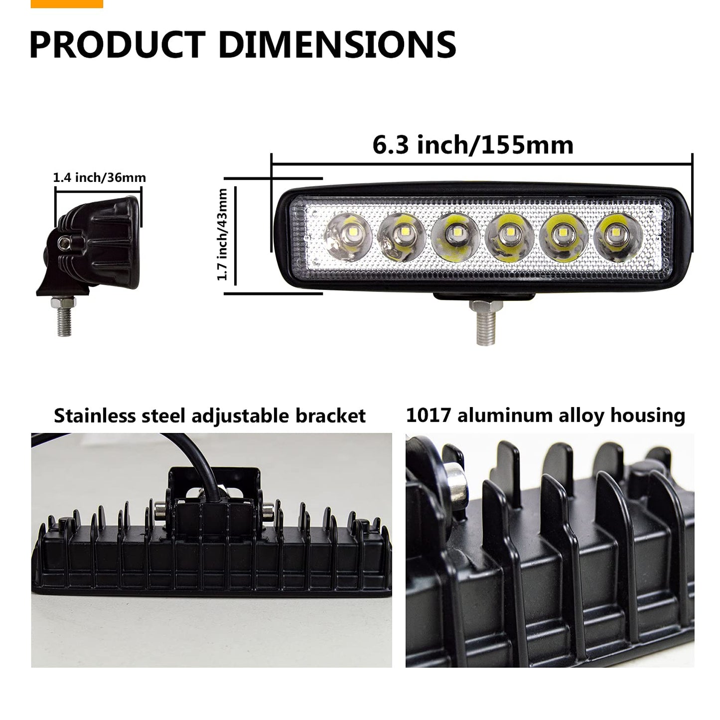 PICAA Mini Foco de trabajo 2PCS 6 pulgadas 18W LED Spot Tractores 12V-24V 6000K P68 - Impermeable Luz de Niebla Coche,SUV, UTV, ATV, Off-road,Camión,Moto,Barco