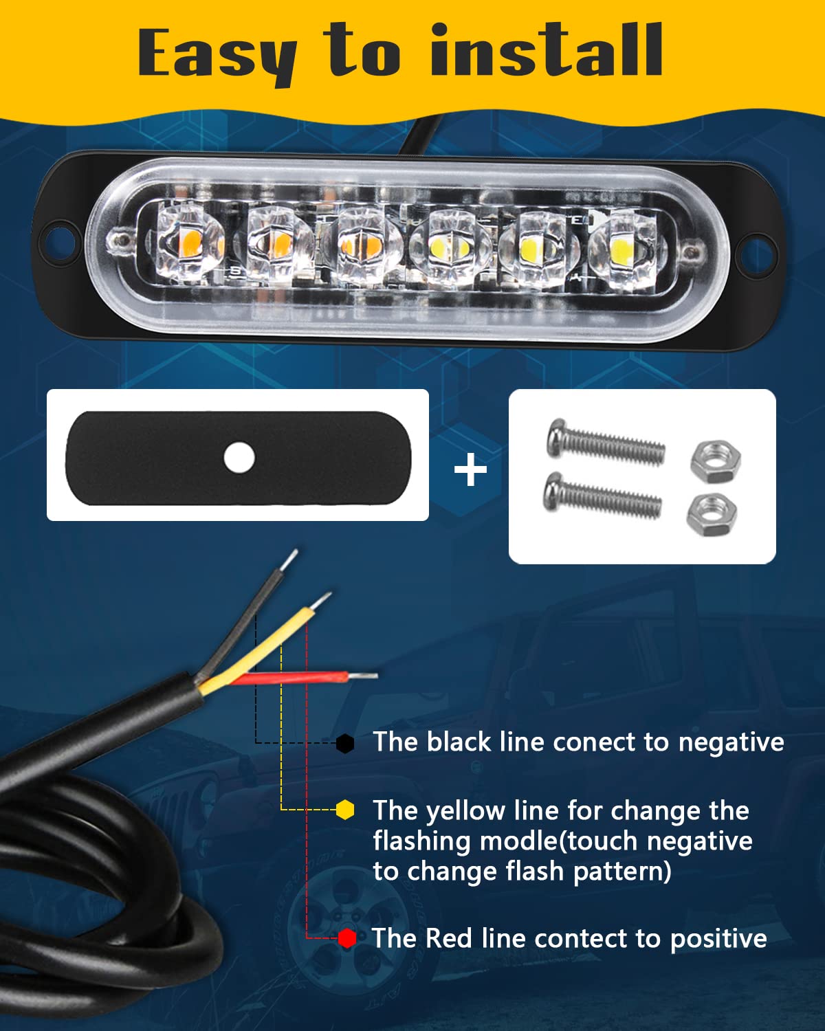 DEFVNSY - Paquete de 4-6 LED Marcador lateral blanco ámbar 12V-24V DC Marcador lateral de camión de coche Luz indicadora Barra de luz Luz de separación Luces estroboscópicas para remolque