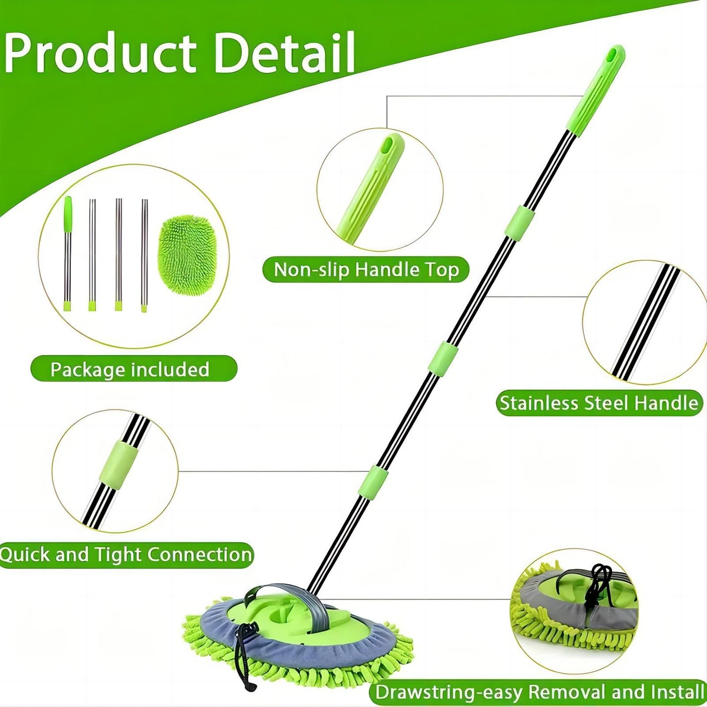 47.5" Cepillo Lavar Coche con Mango Brocha Kit Limpieza Autocaravana Automoviles Vehículos Camiones Camper 2 en 1 Chenille Microfibra Car Wash Brush Accesorios Carro No Dañar Pintura Libre Arañazos