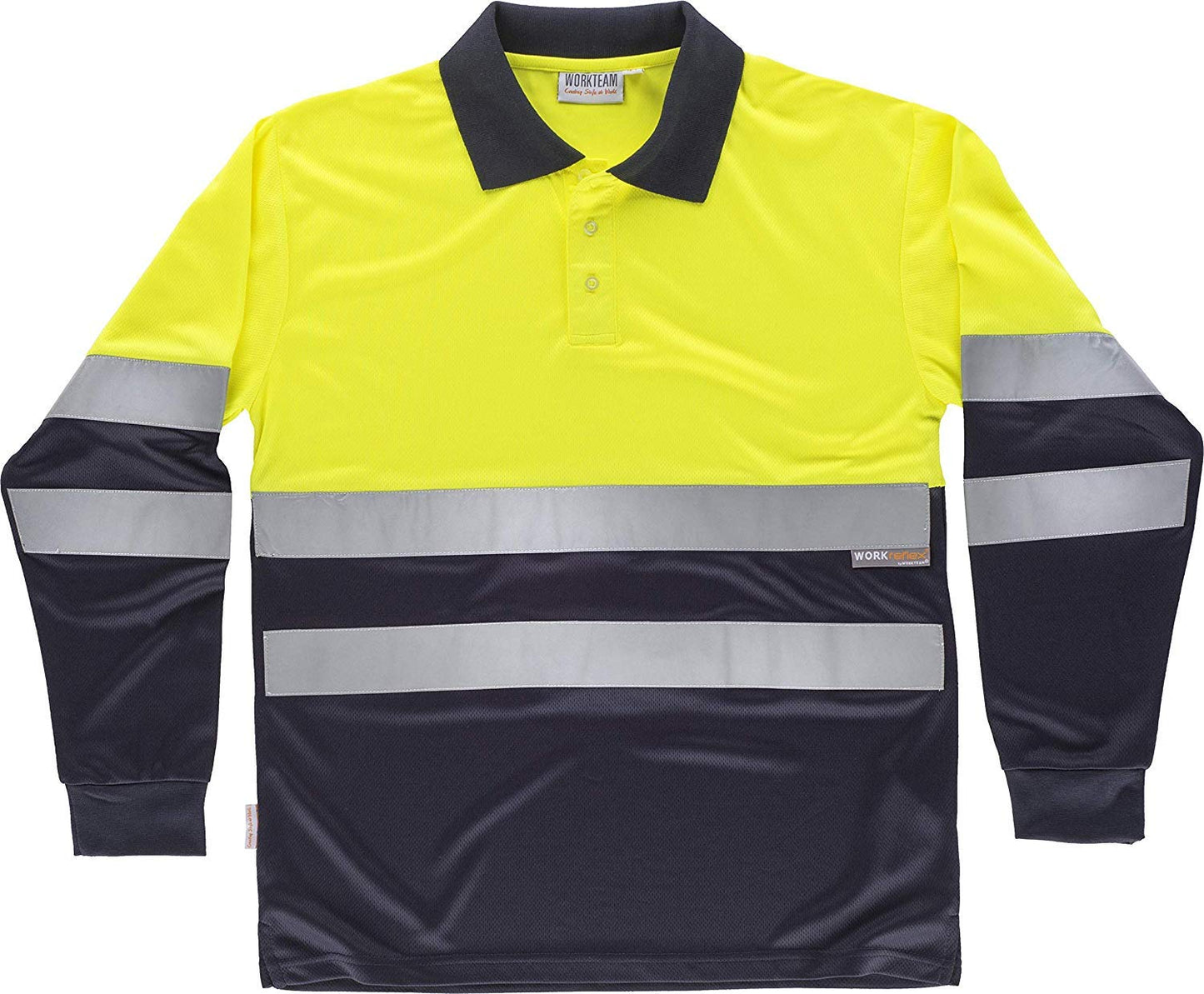 Work Team Polo Combinado Alta Visibilidad Manga Larga, Cintas Reflectantes Torso y Mangas. EN ISO 20471:2013 Hombre