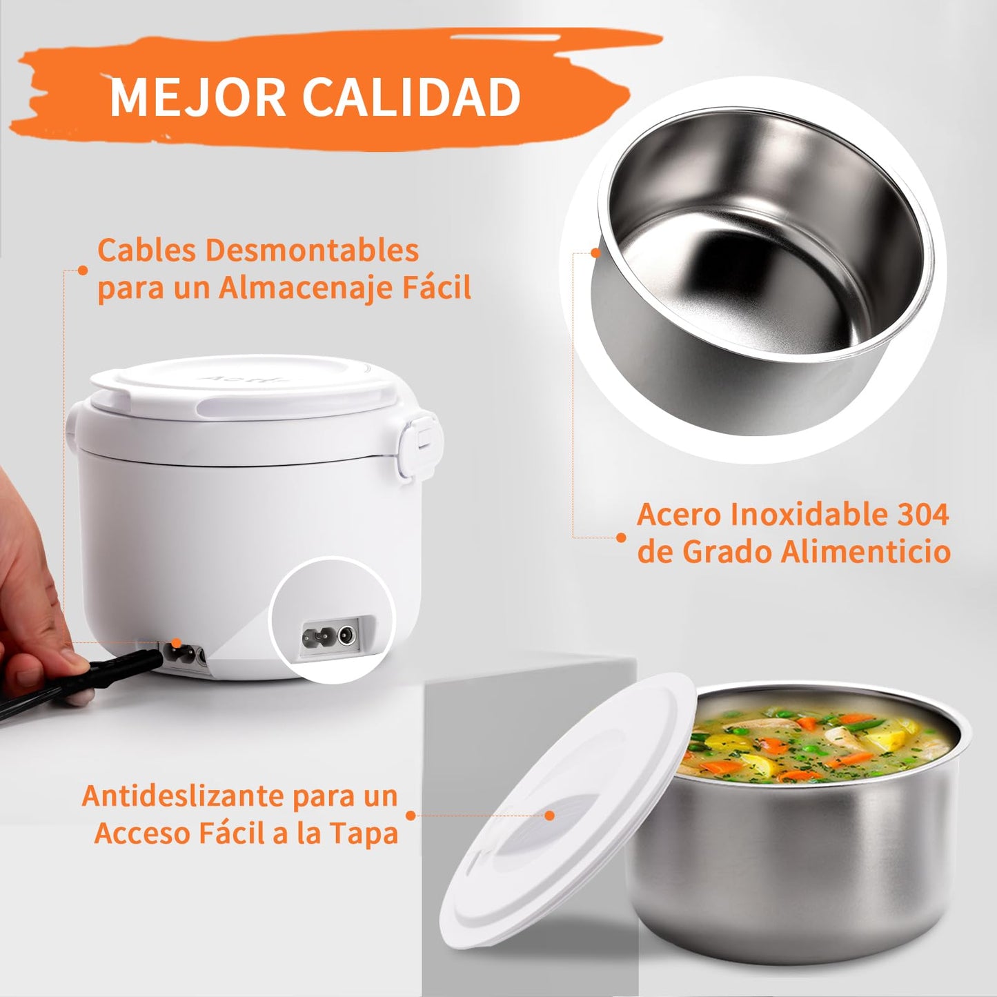 Aotto Fiambrera Eléctrica, 80W Taper Electrico para Comida, 950ml Fiambrera Termica para Adultos, 12V/24V/220V Fiambreras Comida Trabajo para Trabajo, Viajes, Coche, Camión, Casa, Oficina (Azul)